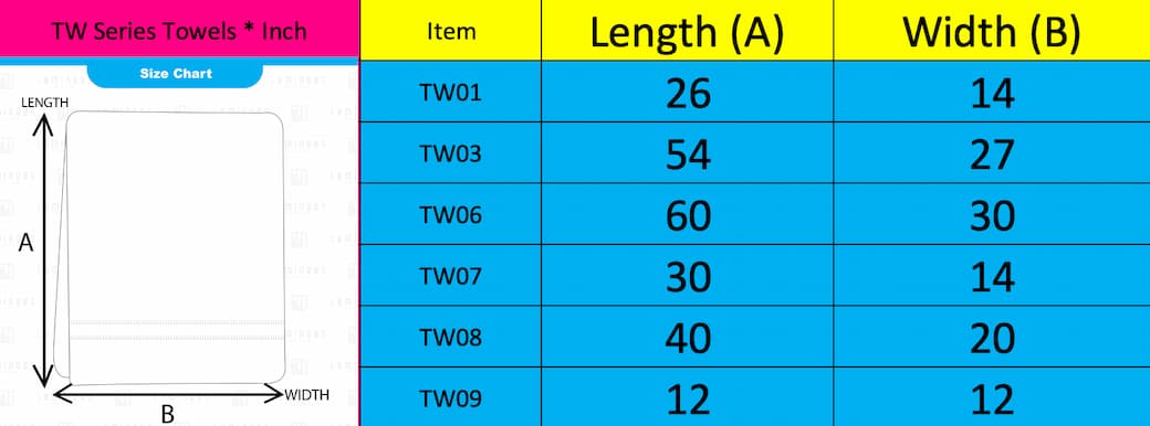 bath towel size chart